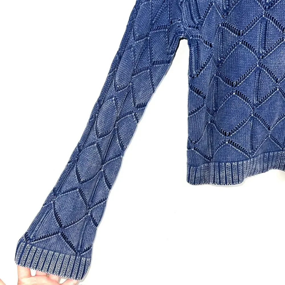 NWT a.n.a. Intricate Knit Indigo Stonewash Long Sleeve Crew Neck Sweater Size XS